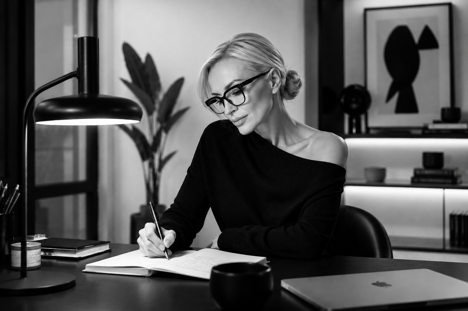 Nina Solnzeva writing at the piano